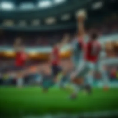 A vibrant scene of football fans celebrating a goal in a packed stadium