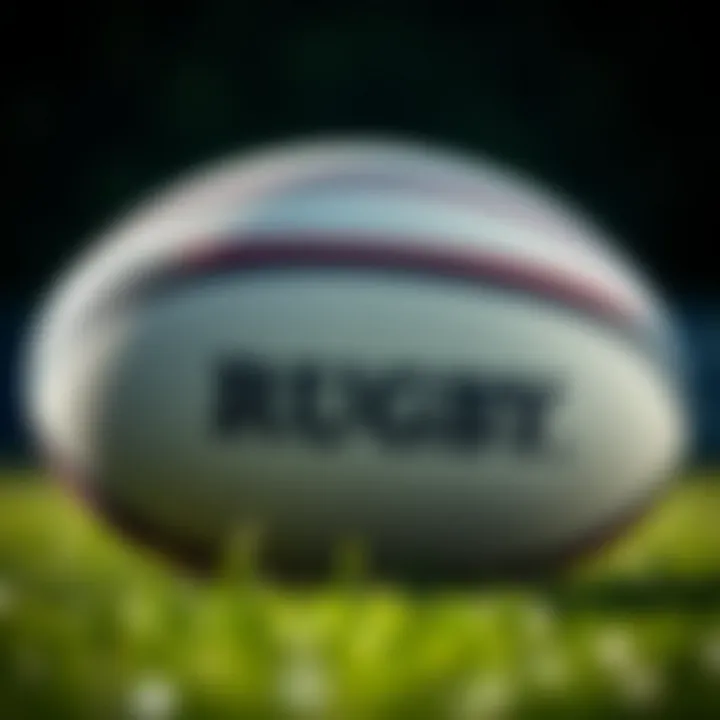 A close-up of a rugby ball on a grass field, highlighting the sport's heritage