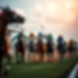 A vibrant scene of a horse race showcasing the excitement and energy of the event