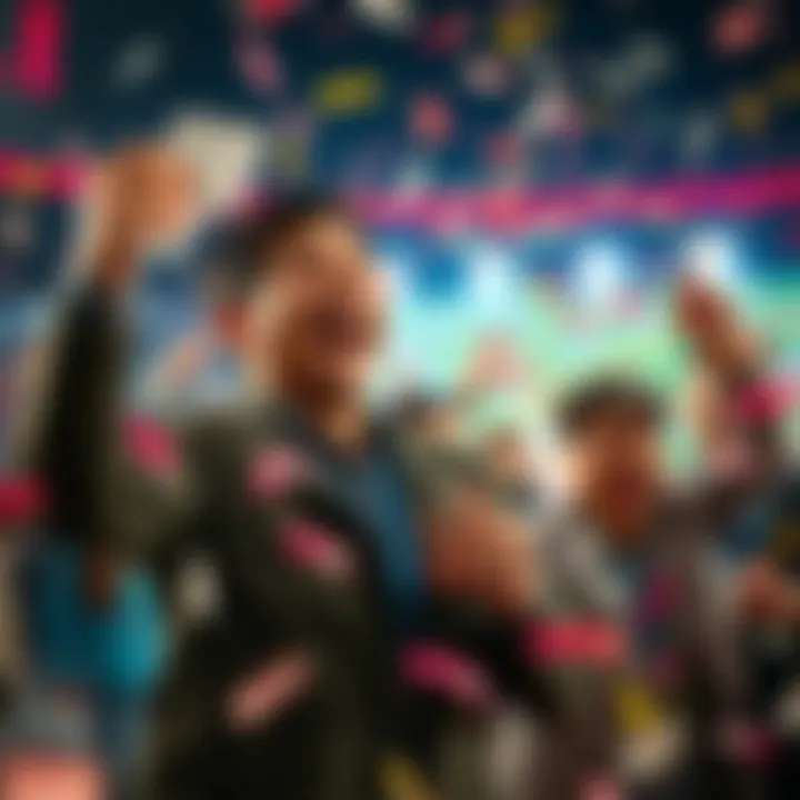 A successful lottery winner celebrating with tickets and confetti