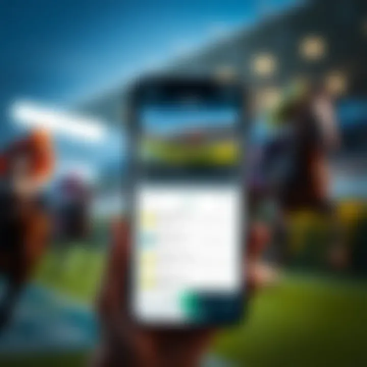 Mobile horse racing application interface showcasing live betting features