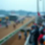 A panoramic view of a bustling horse racing track in Korea