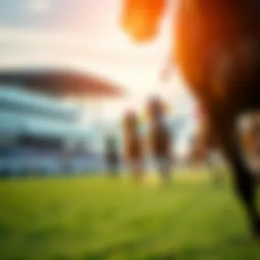 Close-up of a racehorse galloping on the track during an event