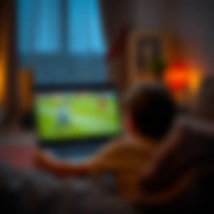 Enjoying Soccer Matches at Home A user streaming a live soccer match on a laptop in a cozy home setting.