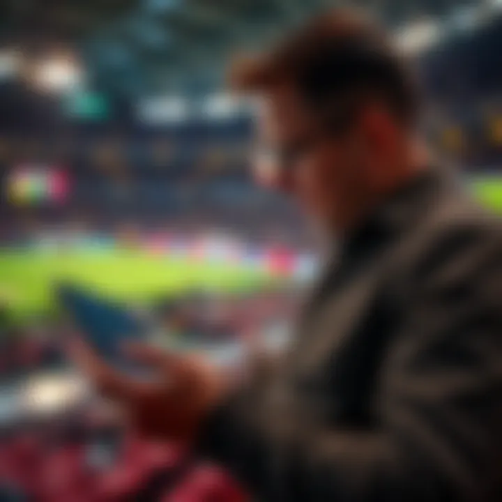 A sports bettor analyzing live match data on a tablet