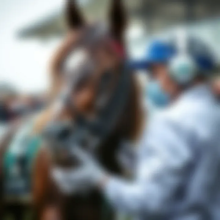 Veterinarian examining a racehorse