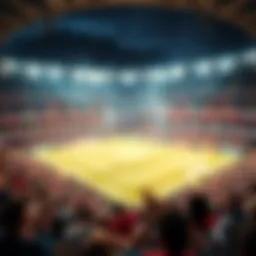 A breathtaking view of a stadium filled with fans cheering during a match